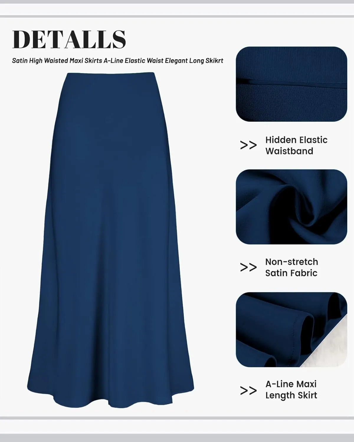 2025 Satin High Waisted Maxi Skirt Silk A-Line Spring Summer Casual Long Skirts for Women