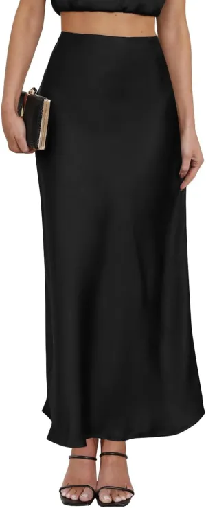 2025 Satin High Waisted Maxi Skirt Silk A-Line Spring Summer Casual Long Skirts for Women
