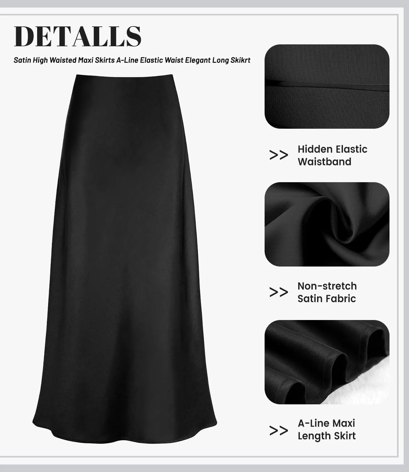 2025 Satin High Waisted Maxi Skirt Silk A-Line Spring Summer Casual Long Skirts for Women
