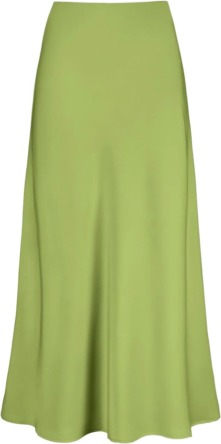 2025 Satin High Waisted Maxi Skirt Silk A-Line Spring Summer Casual Long Skirts for Women