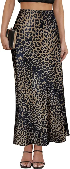 2025 Satin High Waisted Maxi Skirt Silk A-Line Spring Summer Casual Long Skirts for Women