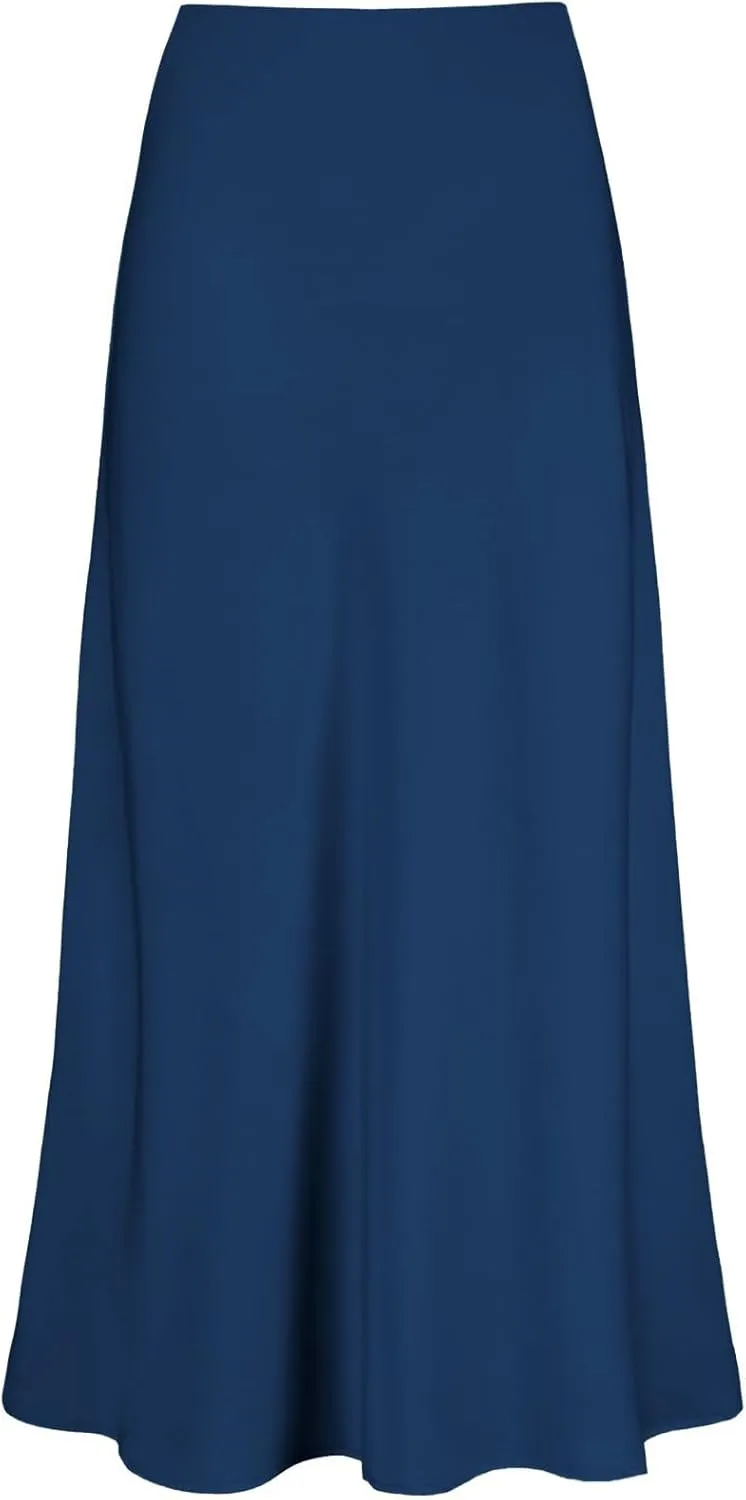 2025 Satin High Waisted Maxi Skirt Silk A-Line Spring Summer Casual Long Skirts for Women