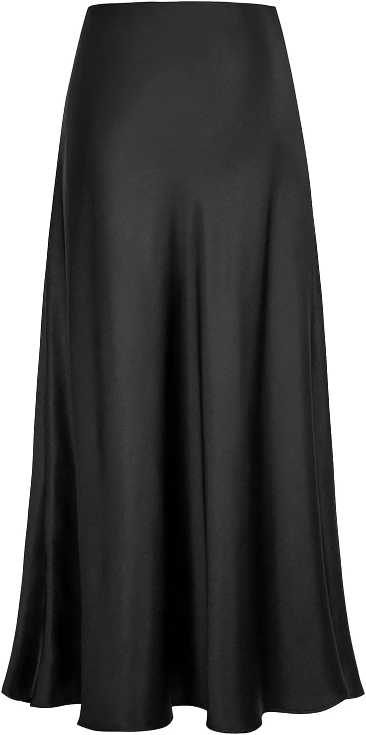 2025 Satin High Waisted Maxi Skirt Silk A-Line Spring Summer Casual Long Skirts for Women