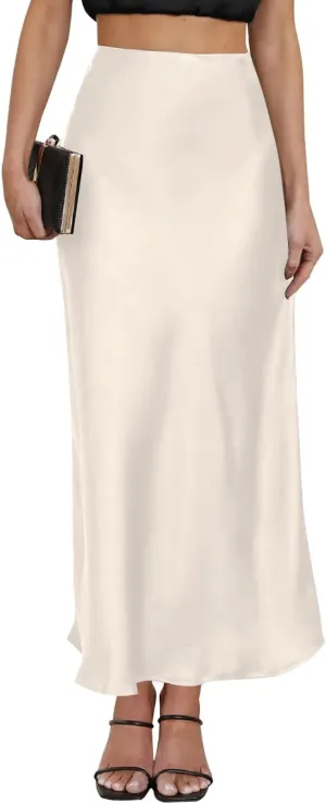 2025 Satin High Waisted Maxi Skirt Silk A-Line Spring Summer Casual Long Skirts for Women