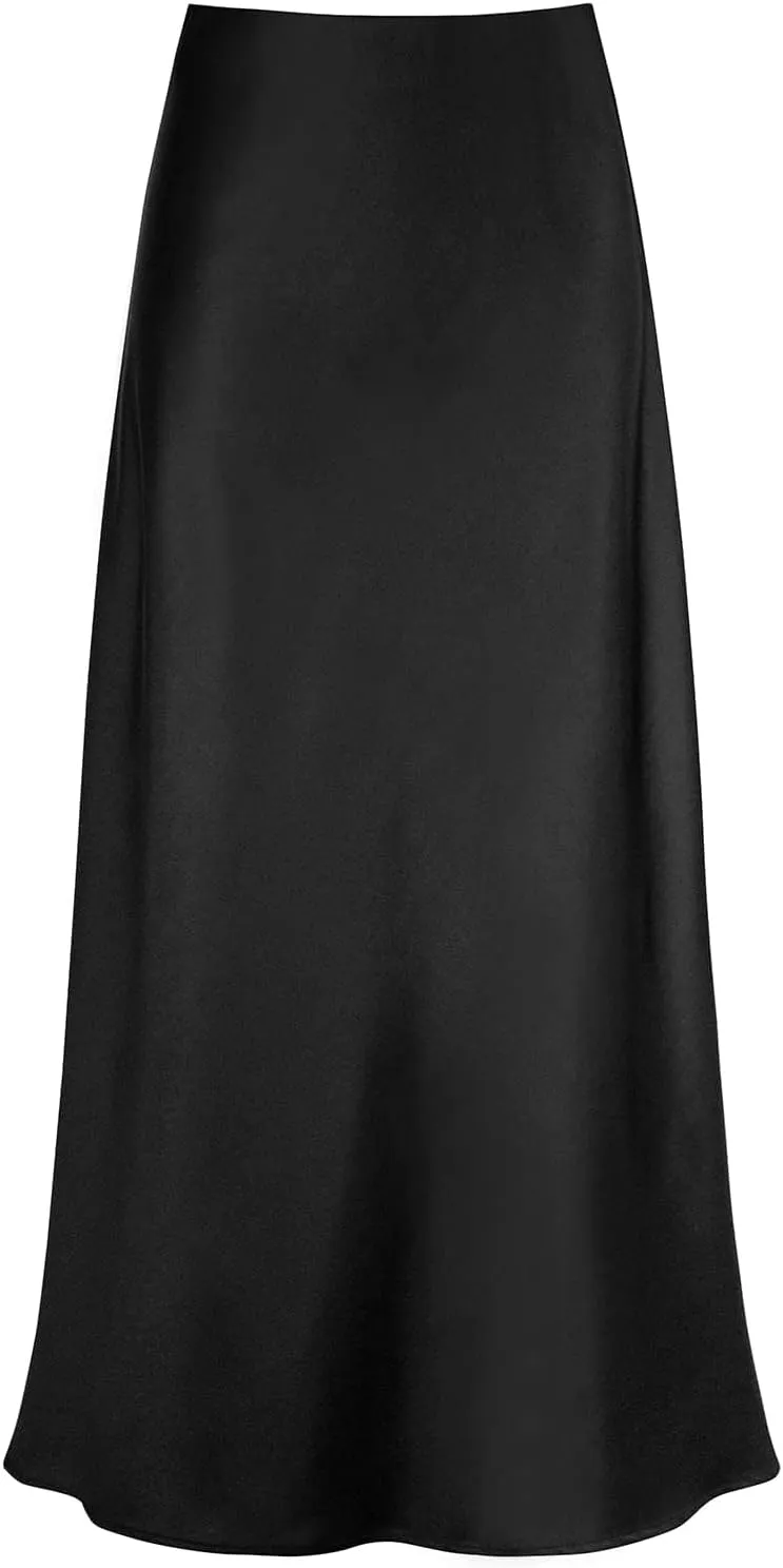 2025 Satin High Waisted Maxi Skirt Silk A-Line Spring Summer Casual Long Skirts for Women