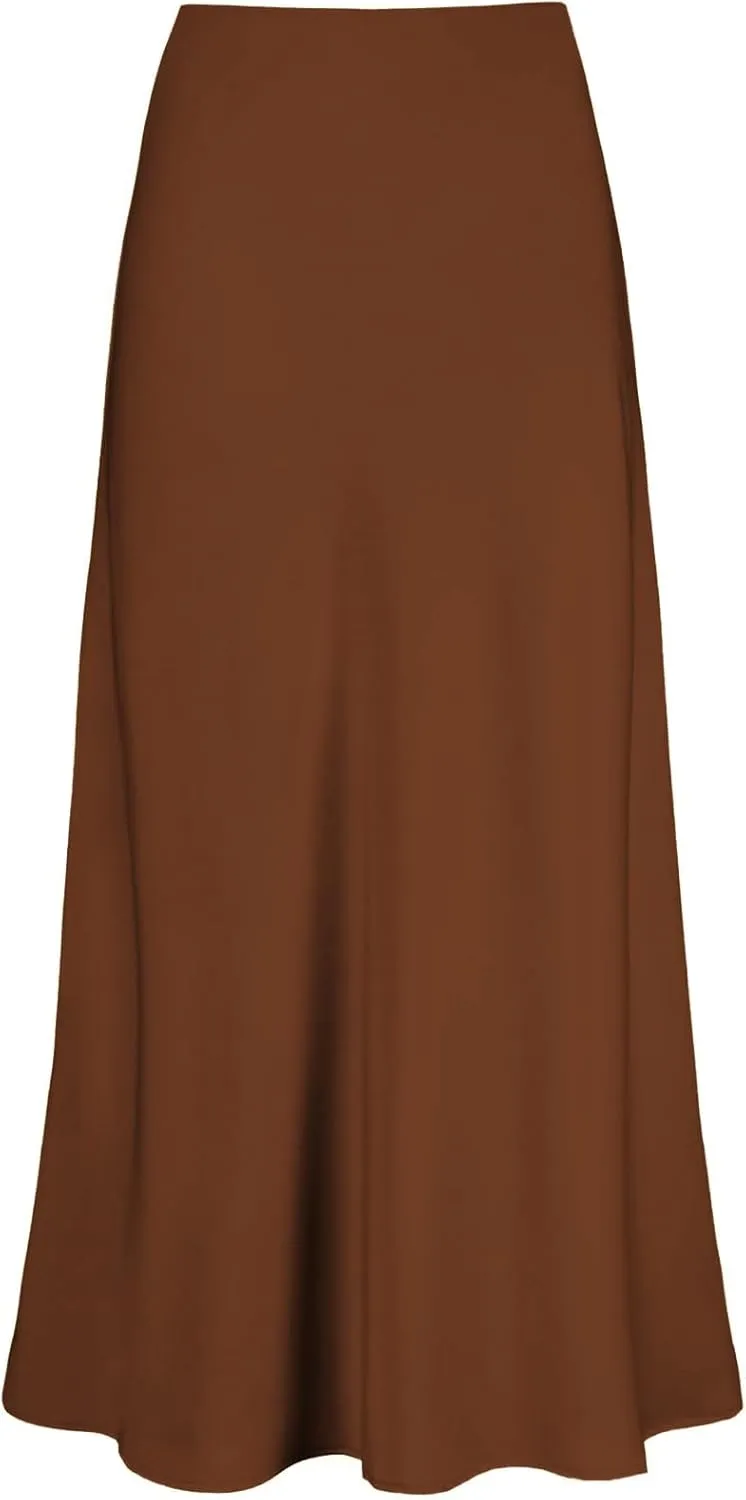 2025 Satin High Waisted Maxi Skirt Silk A-Line Spring Summer Casual Long Skirts for Women