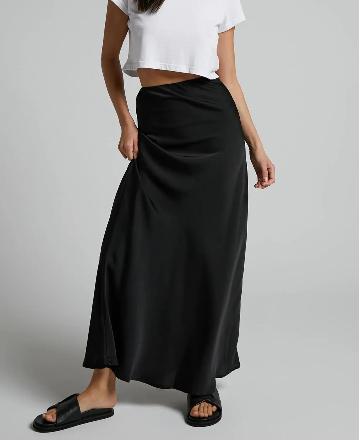 2025 Satin High Waisted Maxi Skirt Silk A-Line Spring Summer Casual Long Skirts for Women
