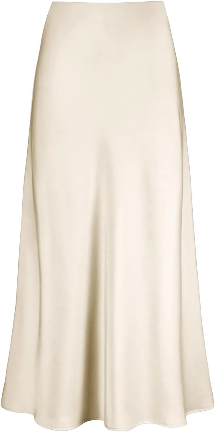 2025 Satin High Waisted Maxi Skirt Silk A-Line Spring Summer Casual Long Skirts for Women