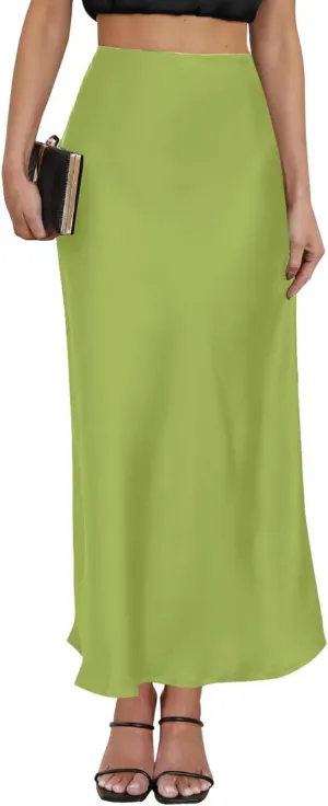 2025 Satin High Waisted Maxi Skirt Silk A-Line Spring Summer Casual Long Skirts for Women