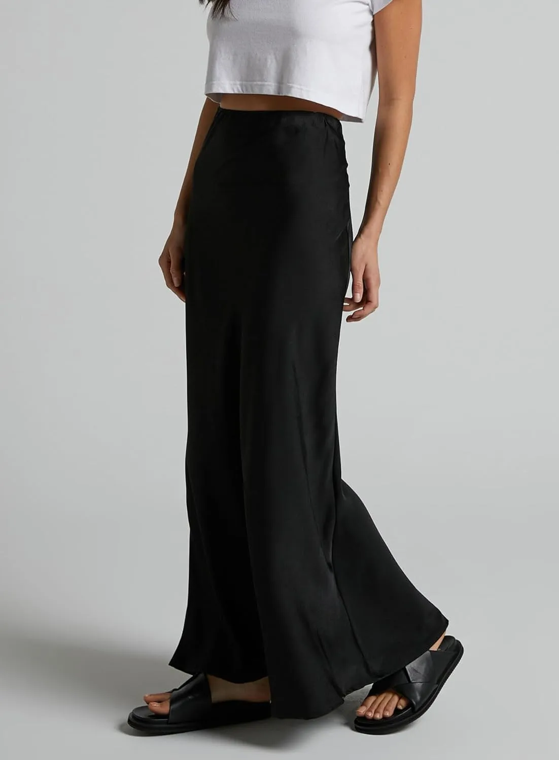 2025 Satin High Waisted Maxi Skirt Silk A-Line Spring Summer Casual Long Skirts for Women