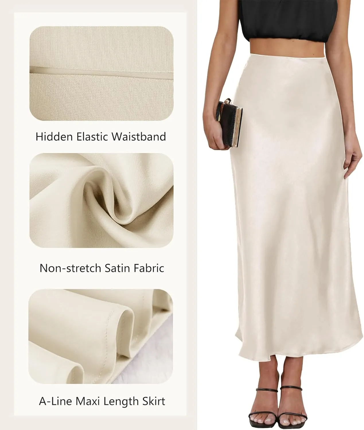 2025 Satin High Waisted Maxi Skirt Silk A-Line Spring Summer Casual Long Skirts for Women