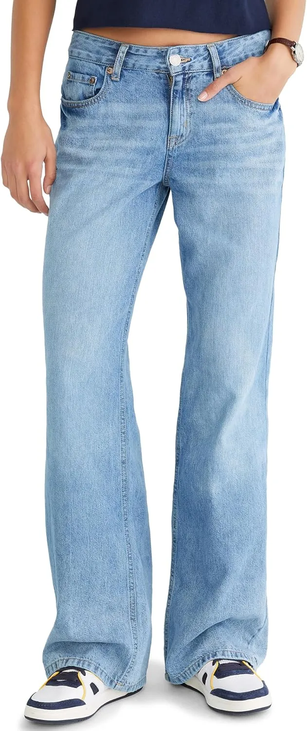 AEROPOSTALE Women's Aero Baggy Wide Leg Light Wash Clean Jean