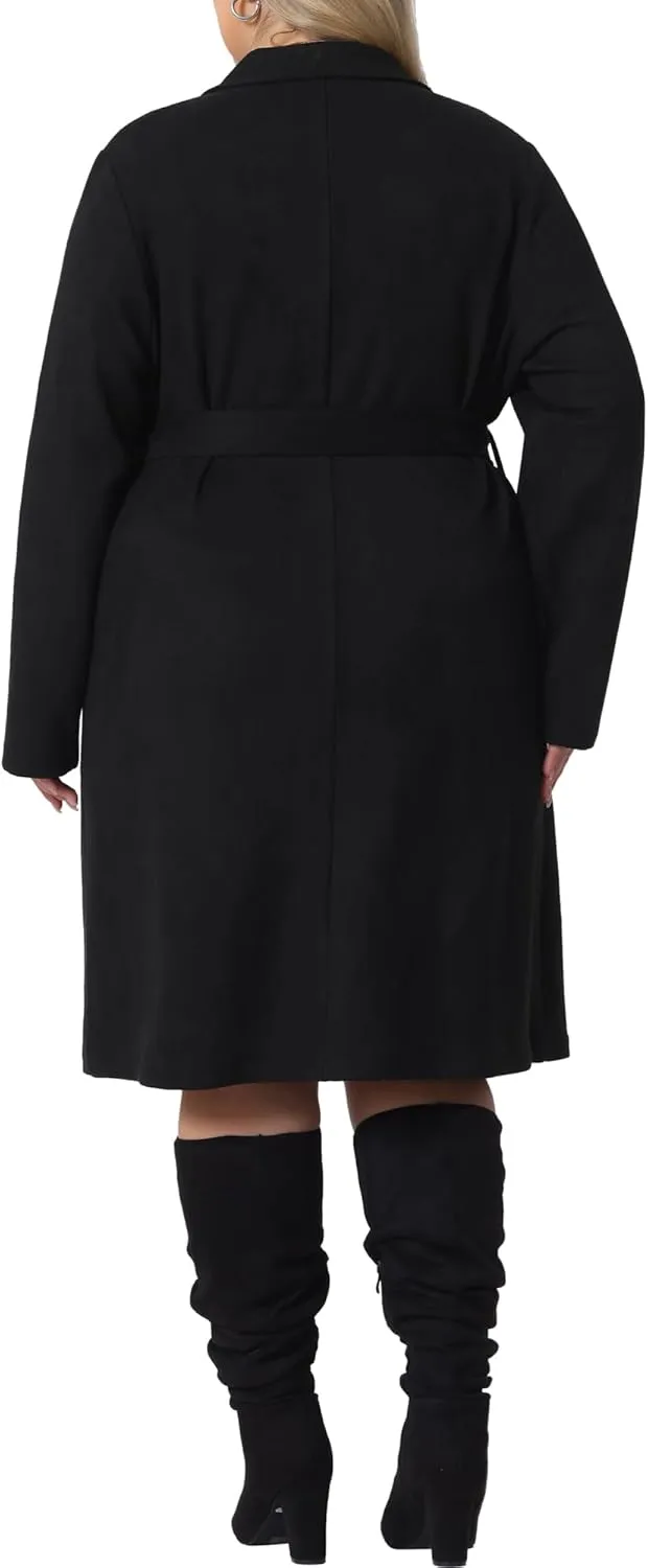 Agnes Orinda Plus Size Faux Suede Trench Jacket For Women Notch Lapel Long Sleeve 2024 Fall Winter Long Jacket