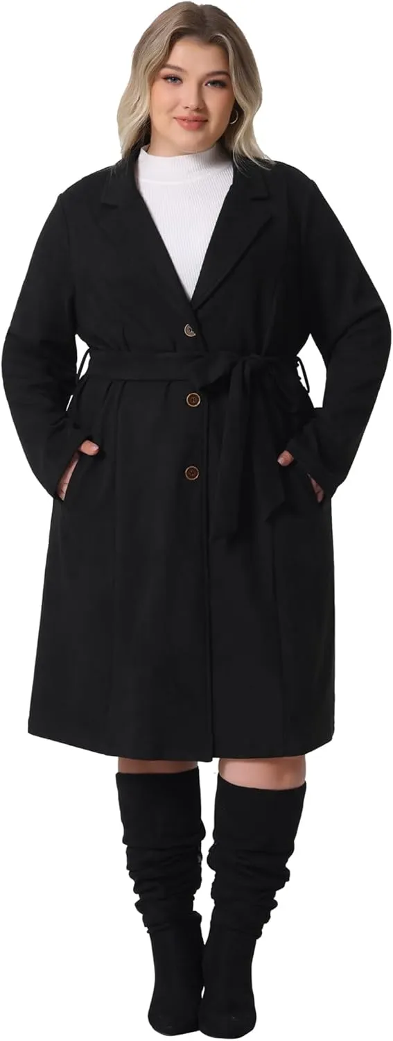Agnes Orinda Plus Size Faux Suede Trench Jacket For Women Notch Lapel Long Sleeve 2024 Fall Winter Long Jacket