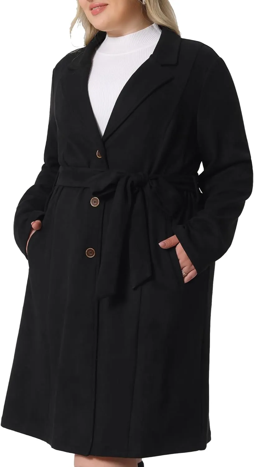 Agnes Orinda Plus Size Faux Suede Trench Jacket For Women Notch Lapel Long Sleeve 2024 Fall Winter Long Jacket