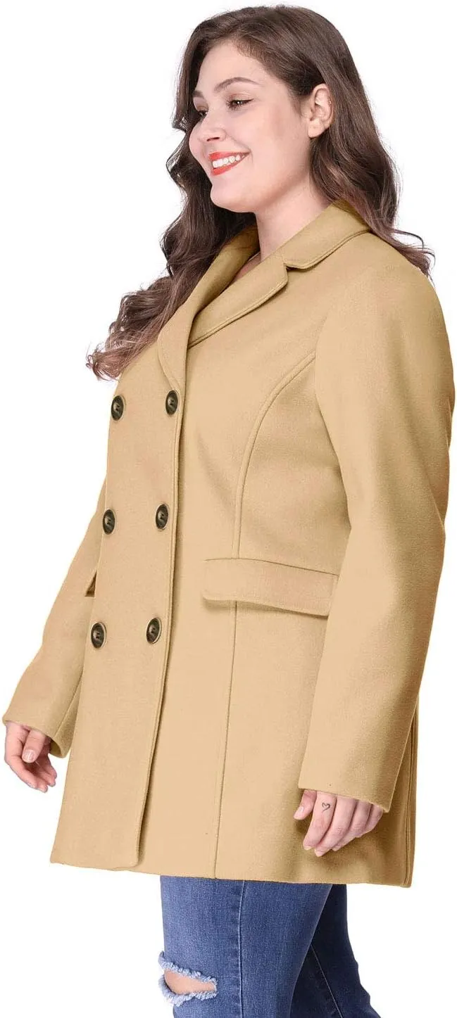 Agnes Orinda Women's Plus Size Notched Lapel Double Breasted Long Coat