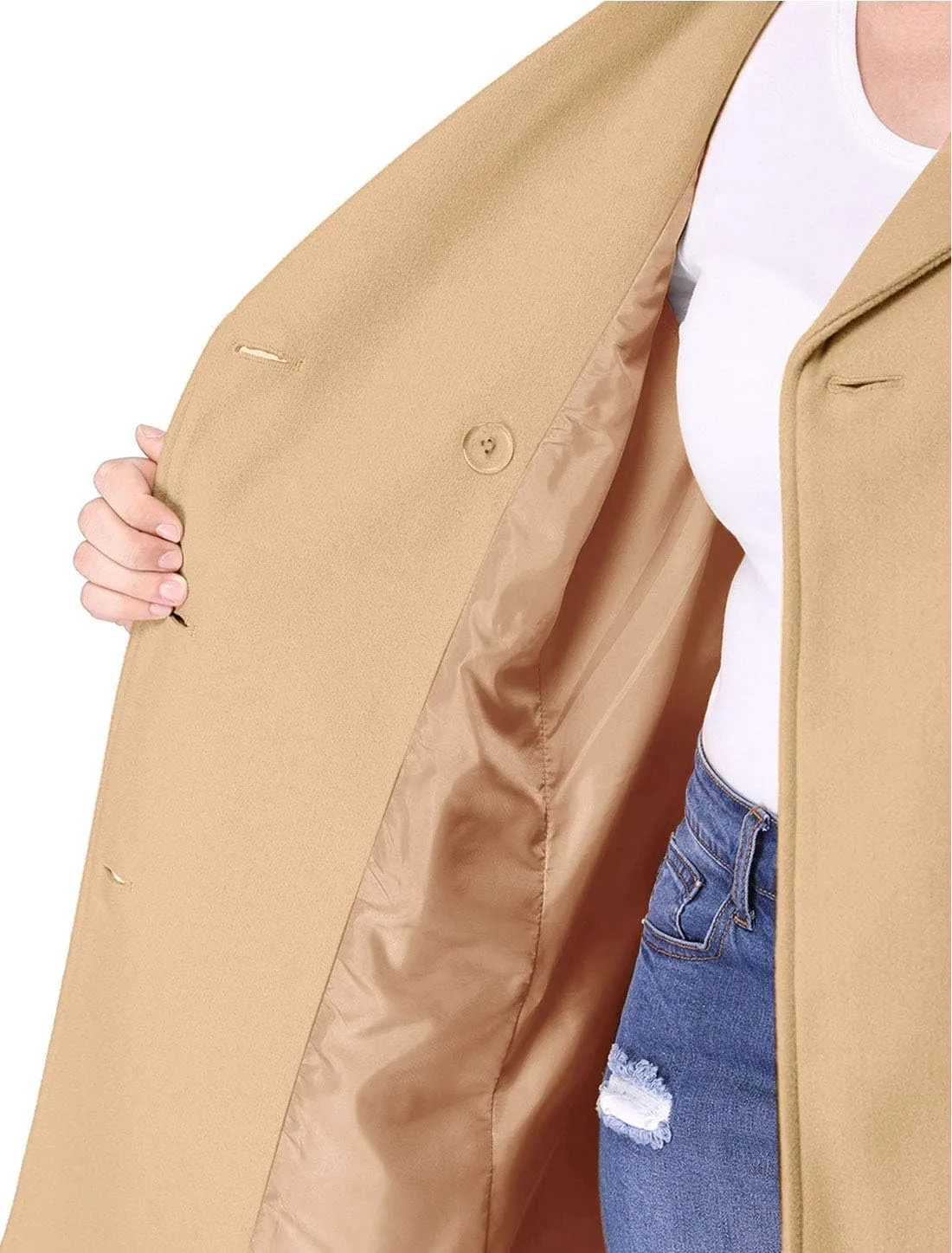 Agnes Orinda Women's Plus Size Notched Lapel Double Breasted Long Coat