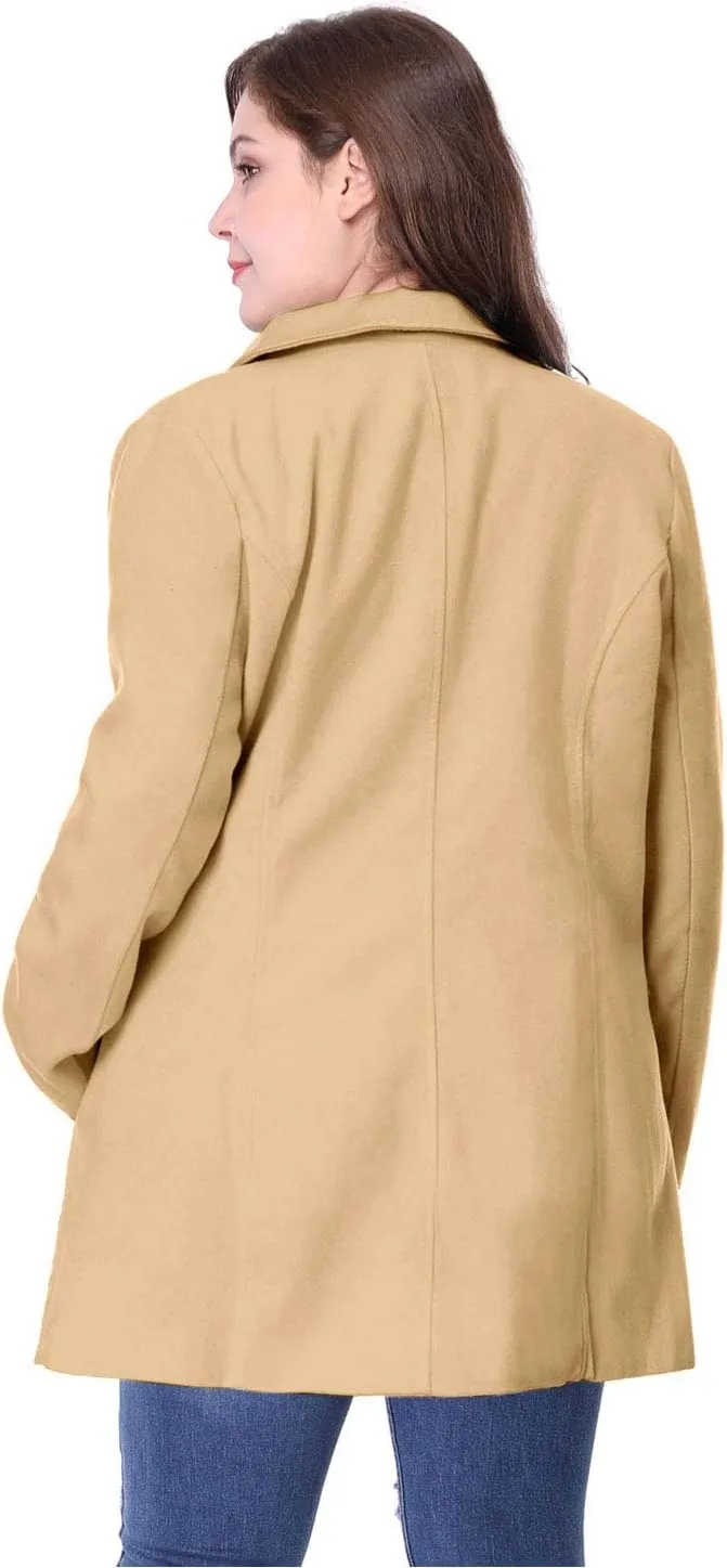 Agnes Orinda Women's Plus Size Notched Lapel Double Breasted Long Coat