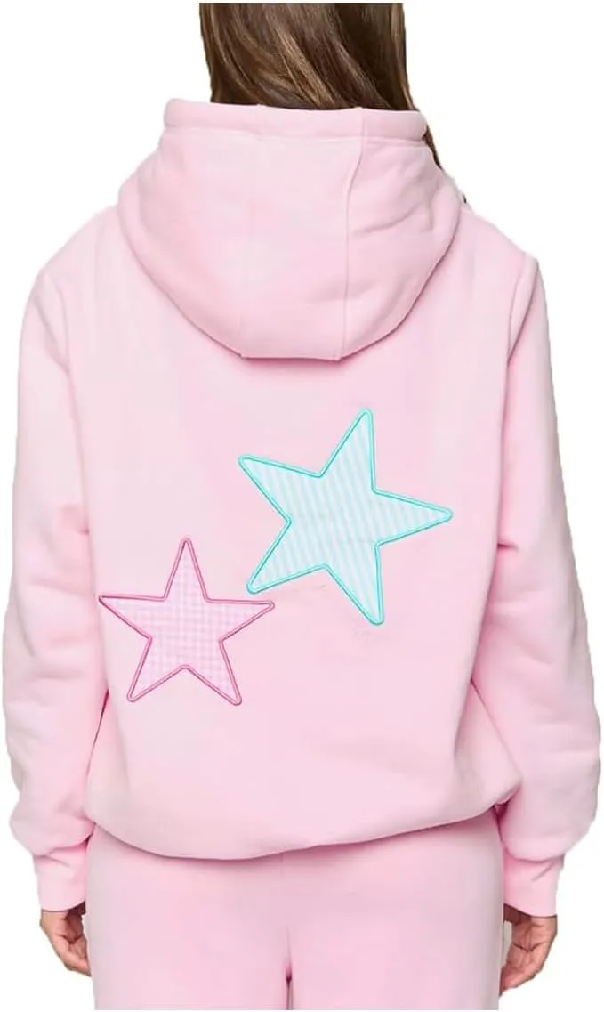 Amiblvowa Preppy Embroidery Graphic Hoodies for Teen Girl Y2K Long Sleeve Oversized Pullover Sweatshirt Top Women Cute Hooded