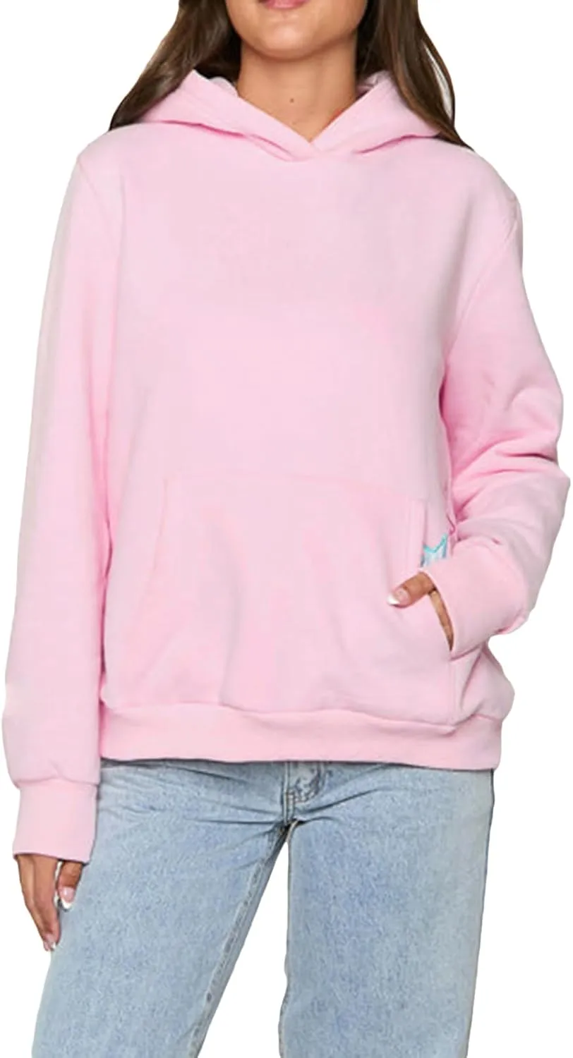 Amiblvowa Preppy Embroidery Graphic Hoodies for Teen Girl Y2K Long Sleeve Oversized Pullover Sweatshirt Top Women Cute Hooded