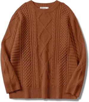 ANRABESS Sweaters for Women Oversized Crewneck Long Sleeve Casual Loose Cable Knit Pullover Tops 2024 Fall Vintage Clothes