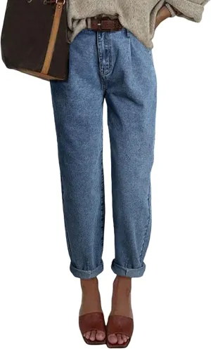 Astylish Womens High Waisted Baggy Jeans Boyfriend Cropped Loose Denim Pants