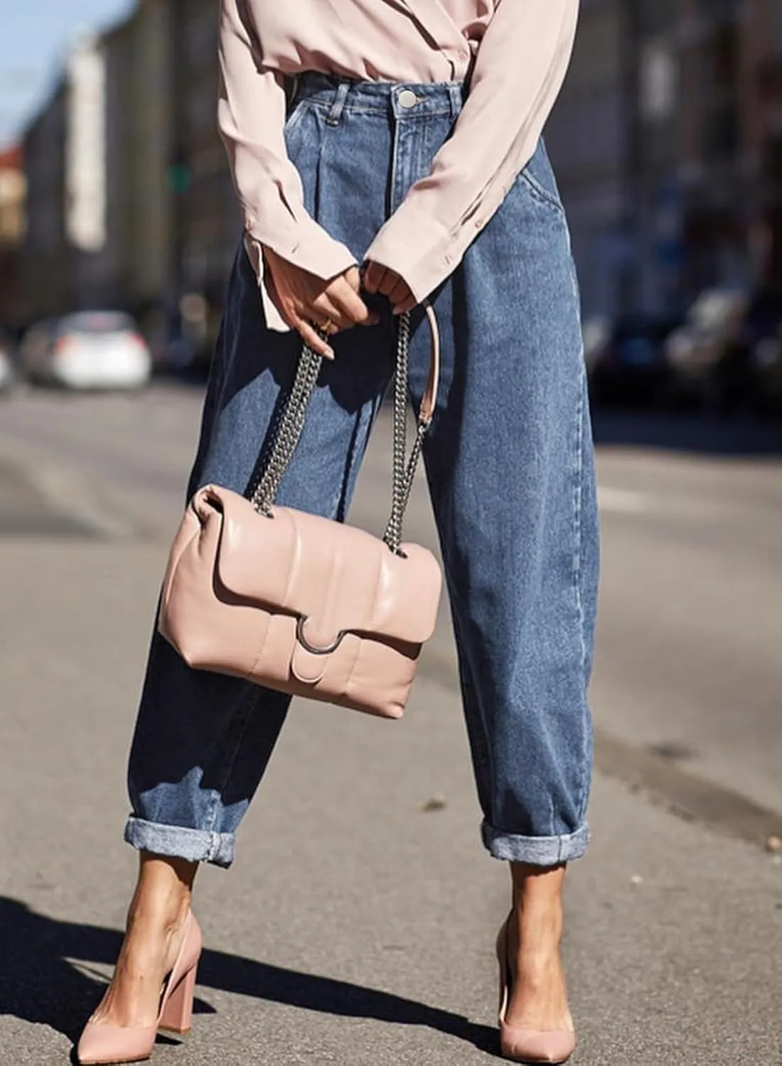 Astylish Womens High Waisted Baggy Jeans Boyfriend Cropped Loose Denim Pants
