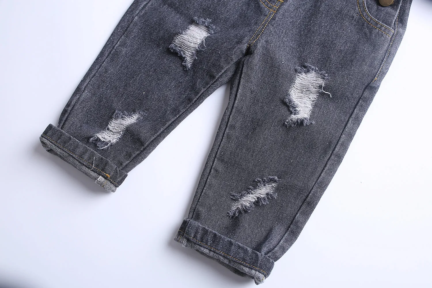 Baby Boy Girl Toddler Ripped Denim Cute Jean Workwear Overalls