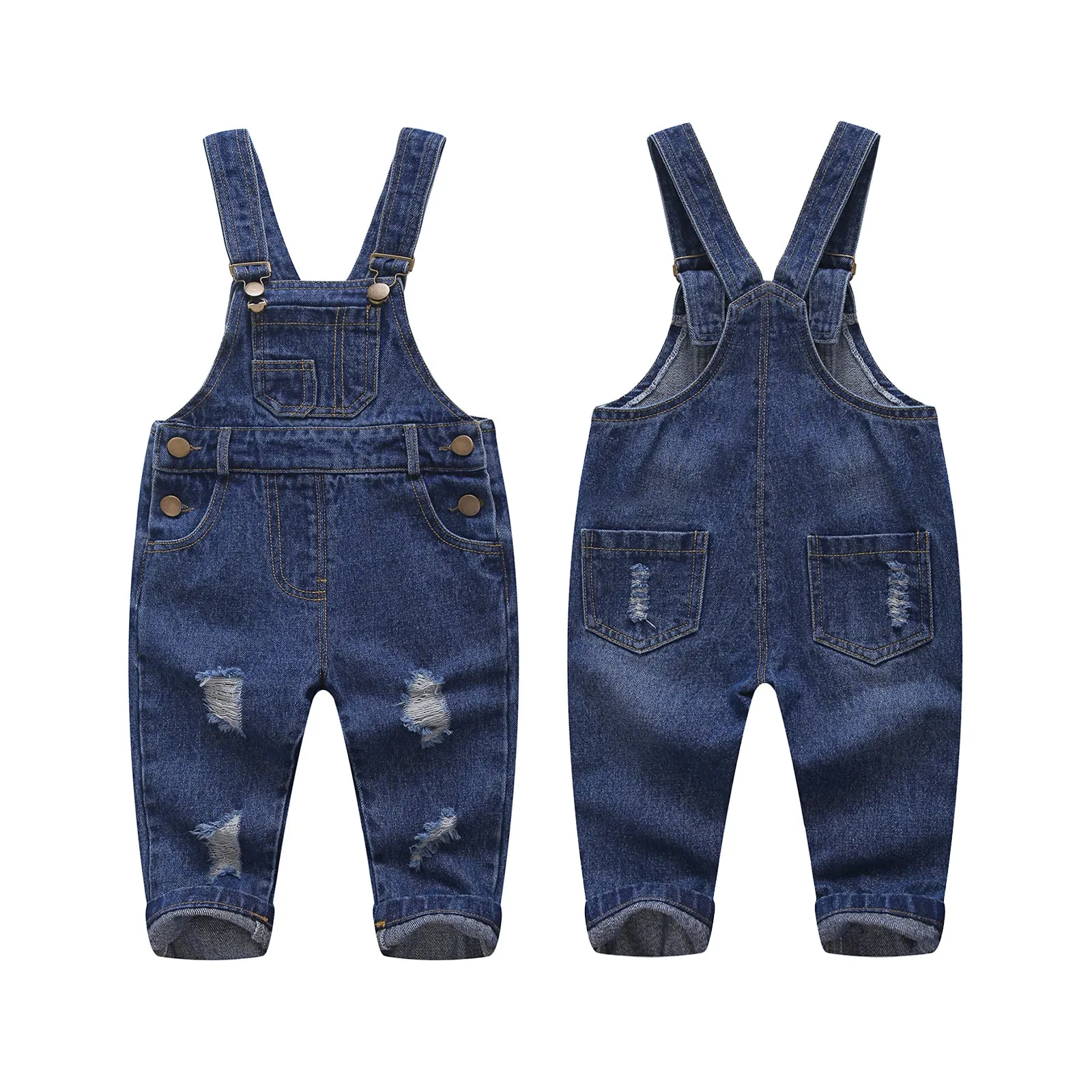 Baby Boy Girl Toddler Ripped Denim Cute Jean Workwear Overalls