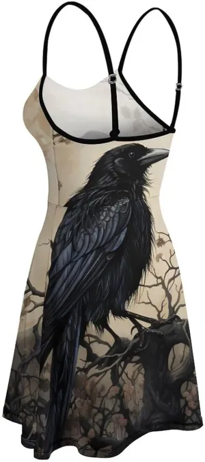 Black Crow and Moon Women's Sling Dress Cute Print Summer Loose Beach Sundress Club Party Floral Maxi Dress