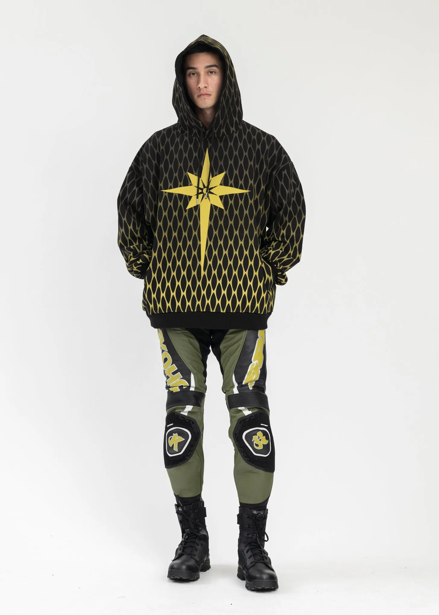 BLACK ORIGAMI PRINT HOODIE
