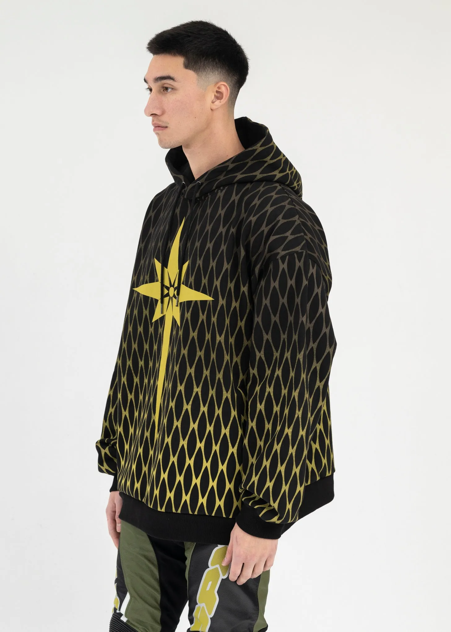 BLACK ORIGAMI PRINT HOODIE