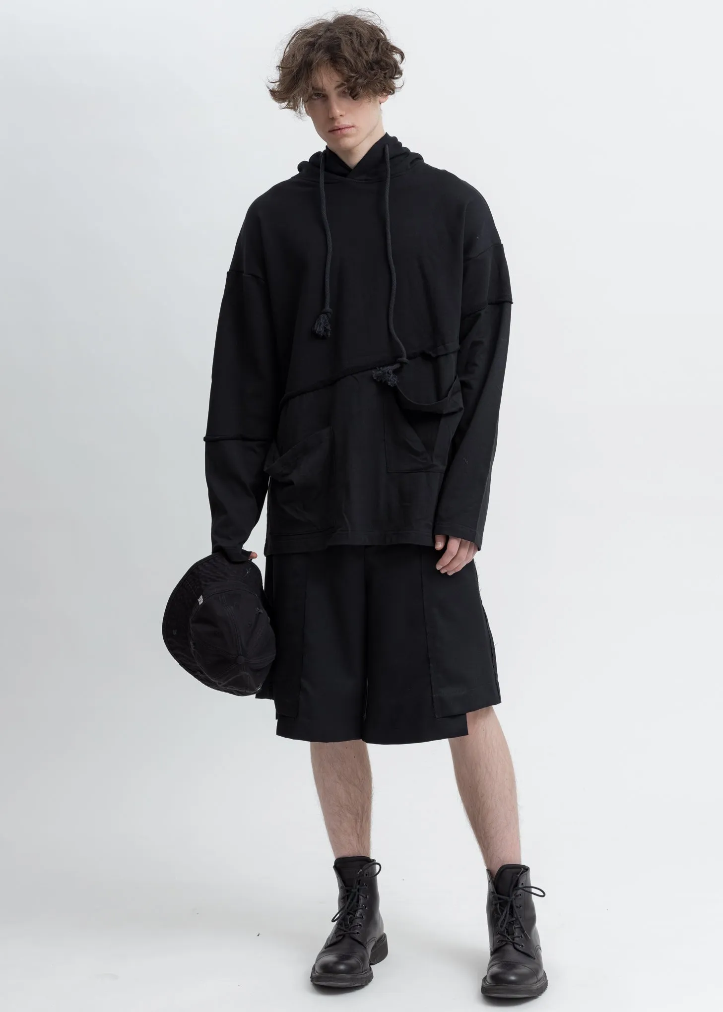 Black Panelled Stitch Detail Hoodie