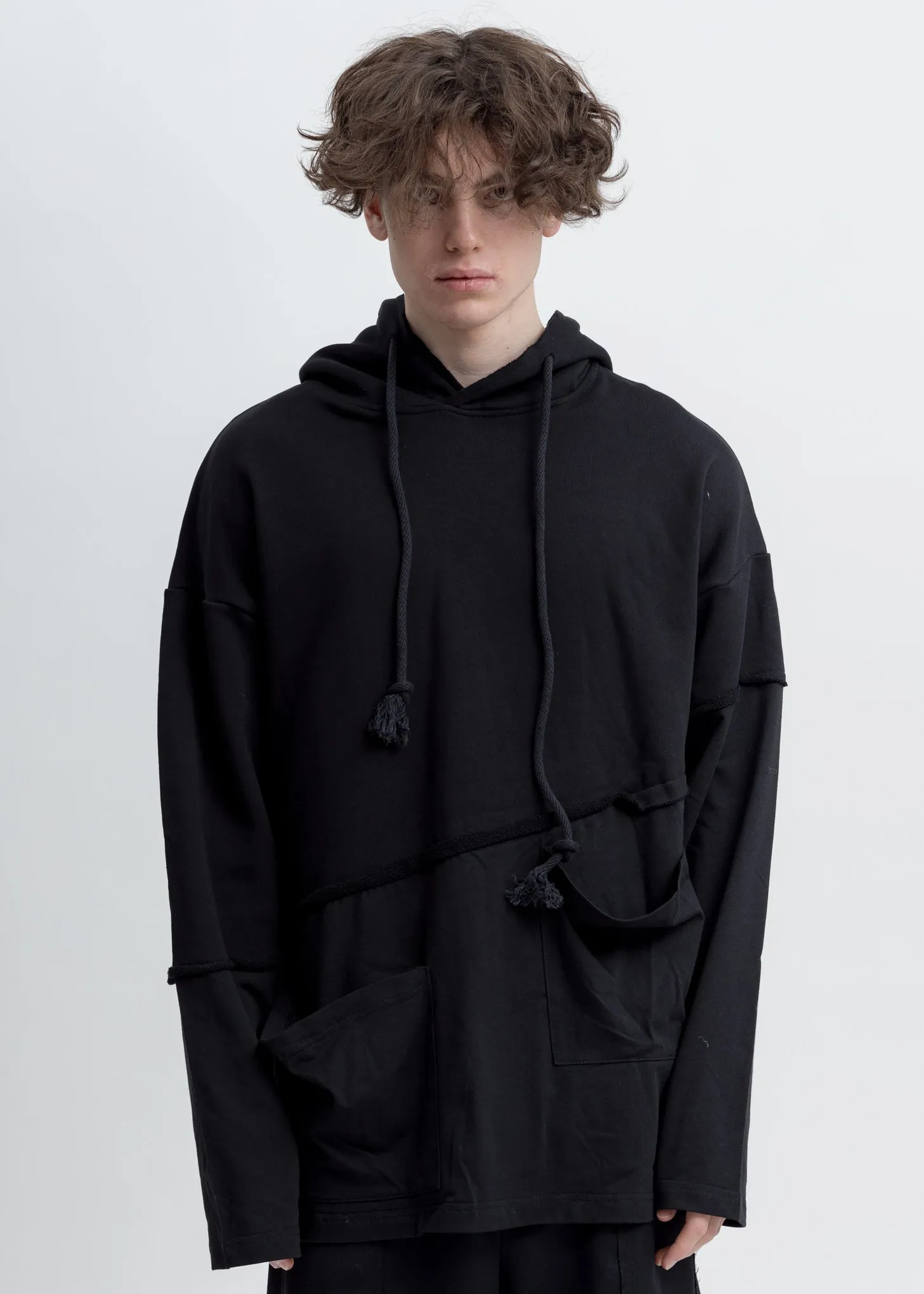 Black Panelled Stitch Detail Hoodie