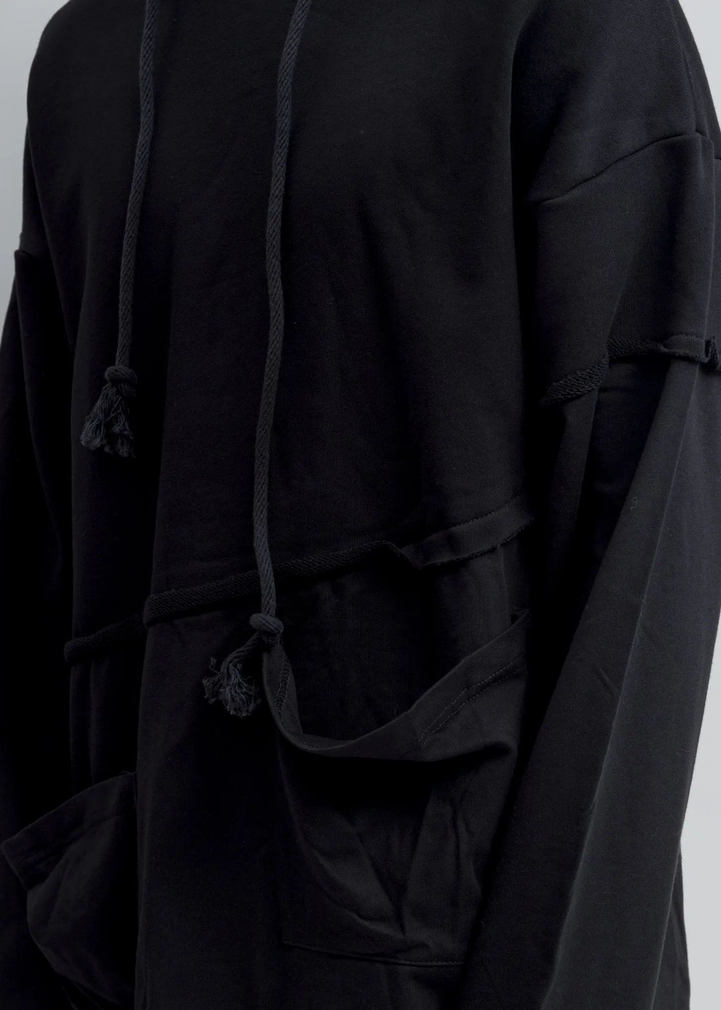 Black Panelled Stitch Detail Hoodie