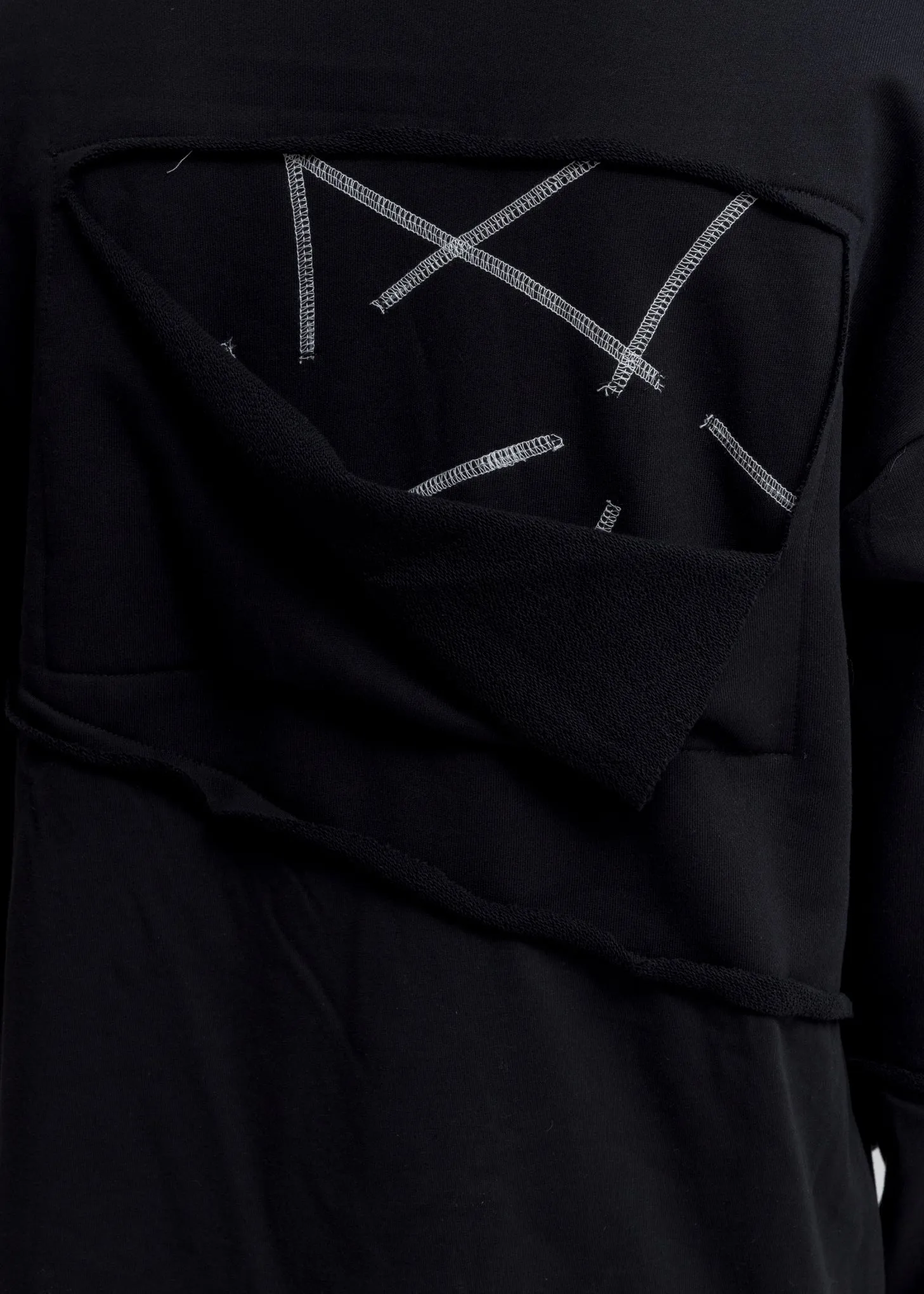 Black Panelled Stitch Detail Hoodie