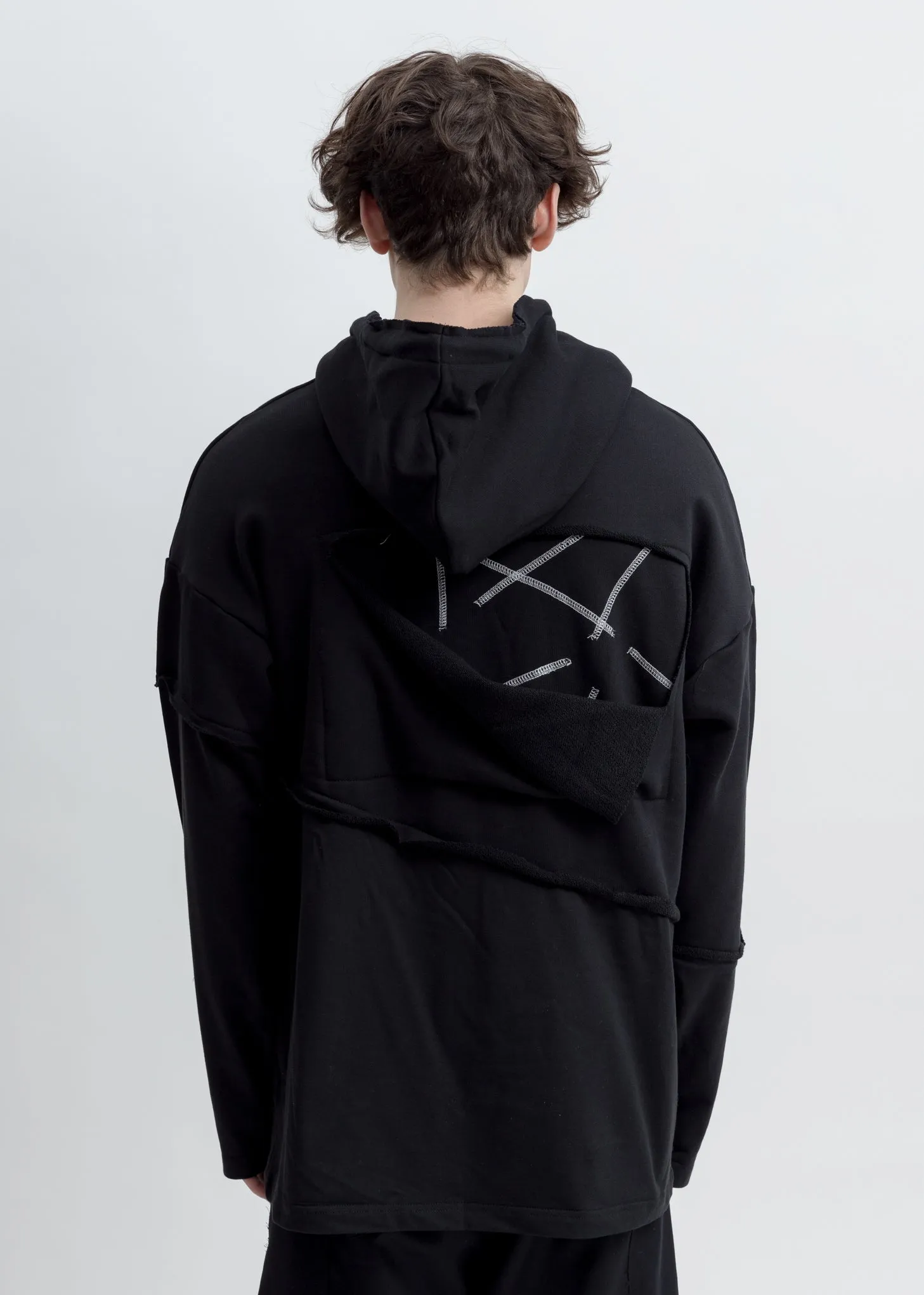 Black Panelled Stitch Detail Hoodie
