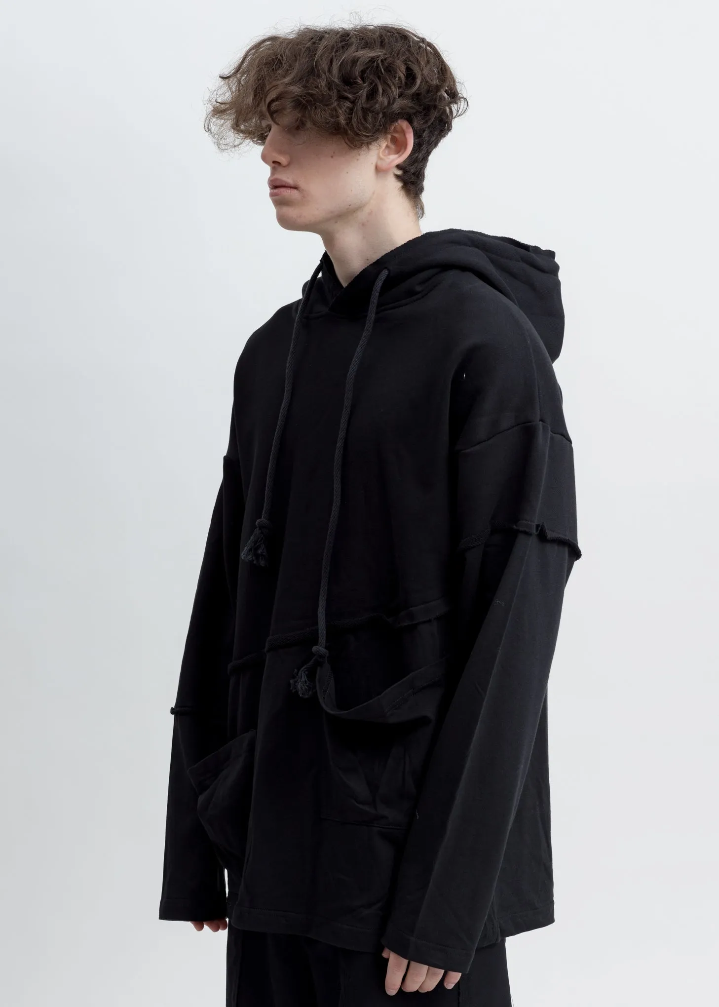 Black Panelled Stitch Detail Hoodie