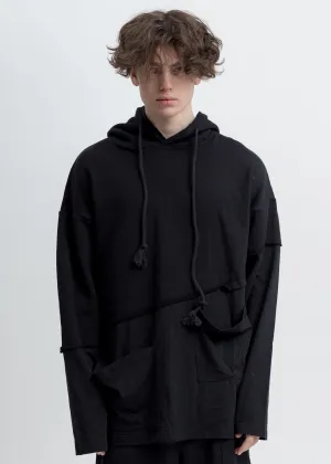 Black Panelled Stitch Detail Hoodie