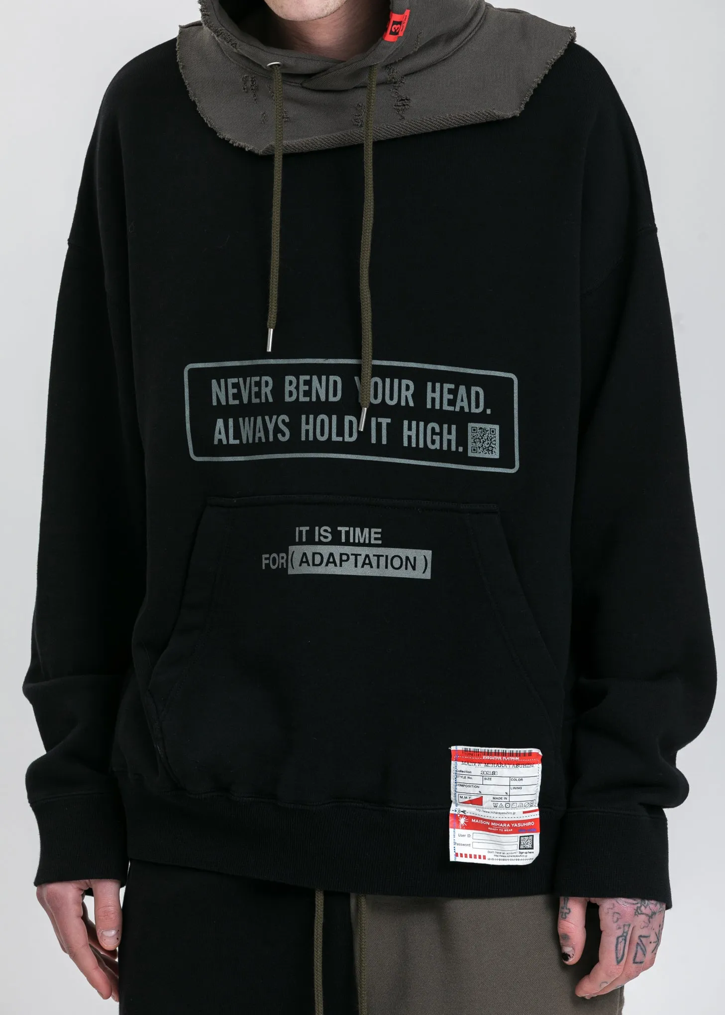 Black Partly Double Hoodie