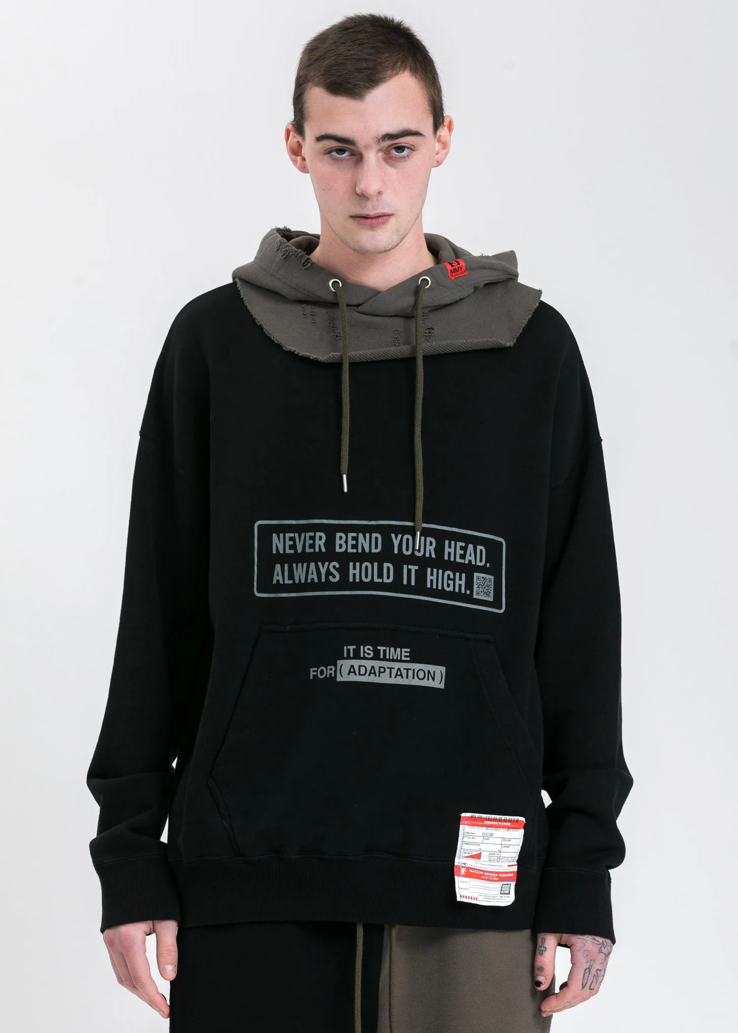 Black Partly Double Hoodie