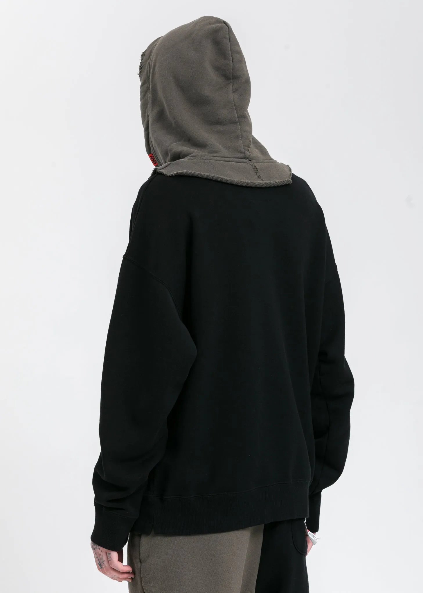 Black Partly Double Hoodie