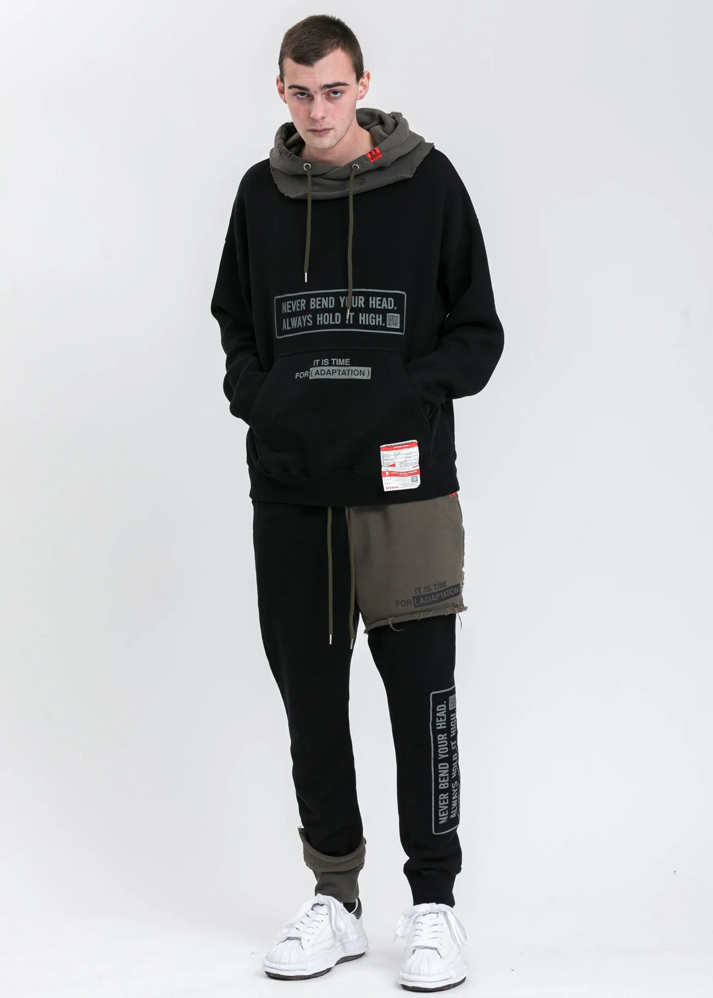 Black Partly Double Hoodie
