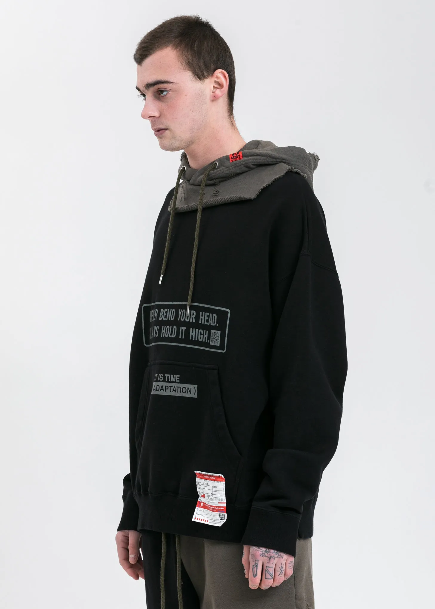 Black Partly Double Hoodie