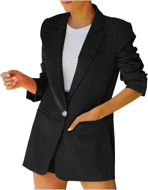 Blazers for Women Fashion Slim Fit Jacket Notch Lapel Button Long Sleeve Suit Fashion Work 0ffice Open Front Outwear