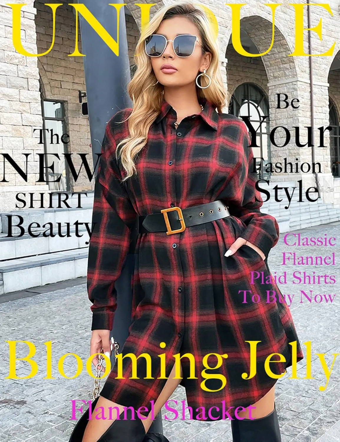 Blooming Jelly Women's Button Down Flannel Shirts Plaid Shacket Long Sleeve Collared Long Jacket Coats