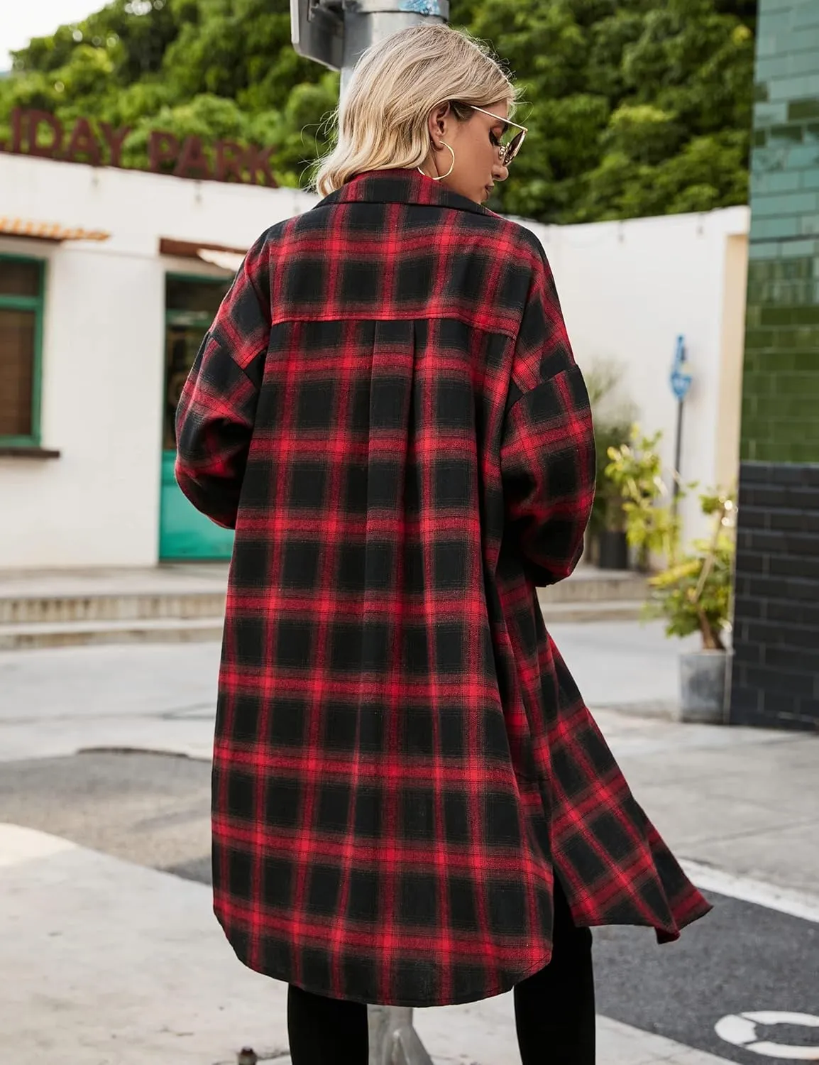 Blooming Jelly Women's Button Down Flannel Shirts Plaid Shacket Long Sleeve Collared Long Jacket Coats