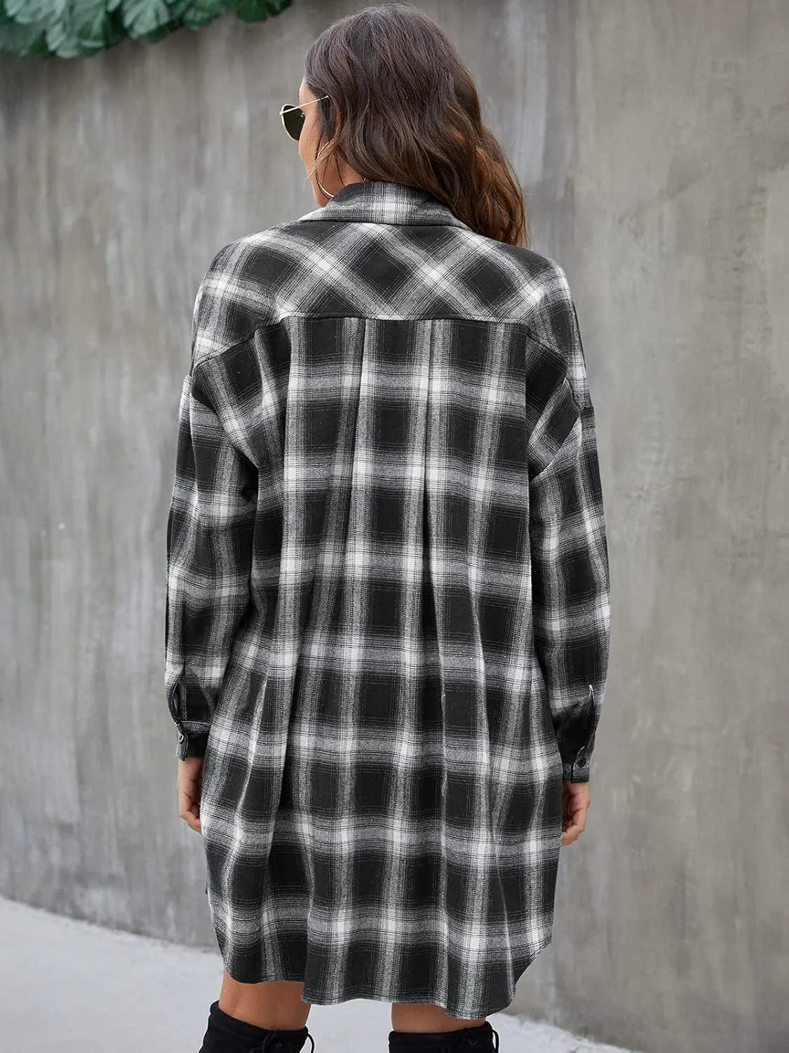 Blooming Jelly Women's Button Down Flannel Shirts Plaid Shacket Long Sleeve Collared Long Jacket Coats