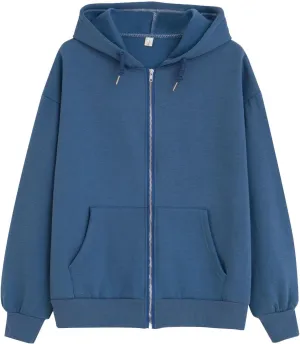 Bobeutou Oversized Zip Up Hoodie Sweatshirt for Womens Trendy Hoodies Fashion Fall Fleece Y2k Jacket Casual Tops with Pocket (Navy blue,L,Large)