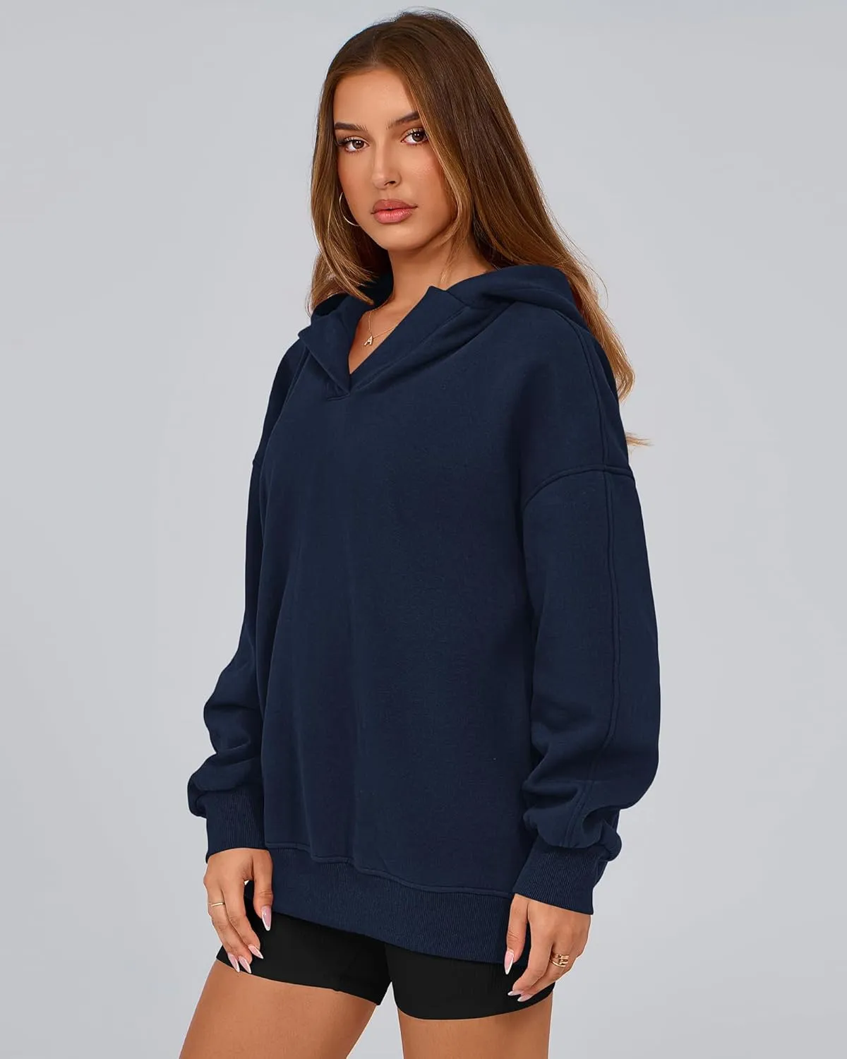 BTFBM Women's Oversized Hoodies Casual Fleece Long Sleeve V Neck Sweatshirts 2025 Trendy Spring Outfits Fall Clothes